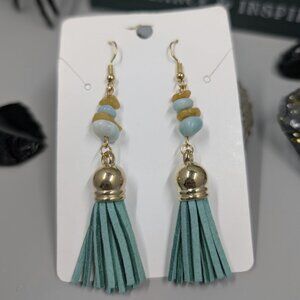 Desert Sun & Sea Tassel Dangle Totem Earrings "Teal"